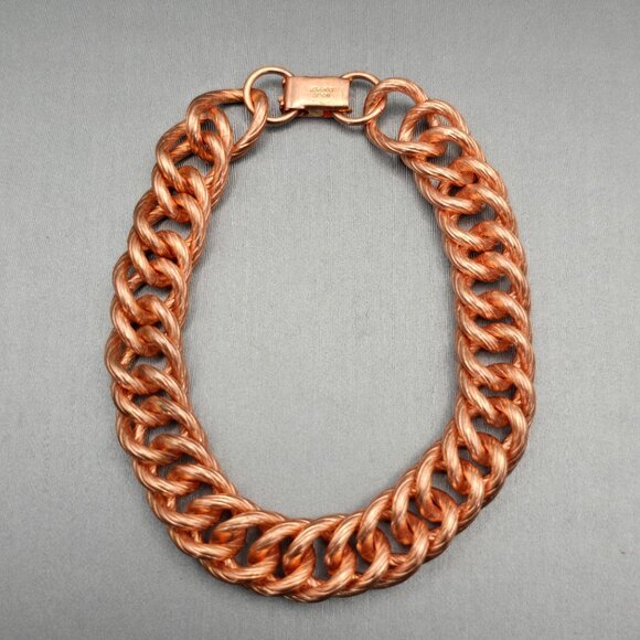 VTG Solid Copper Chunky Ribbed Cuban Chain 11.5 mm Bracelet 8.5" Snap Clasp 60g - Picture 5 of 8